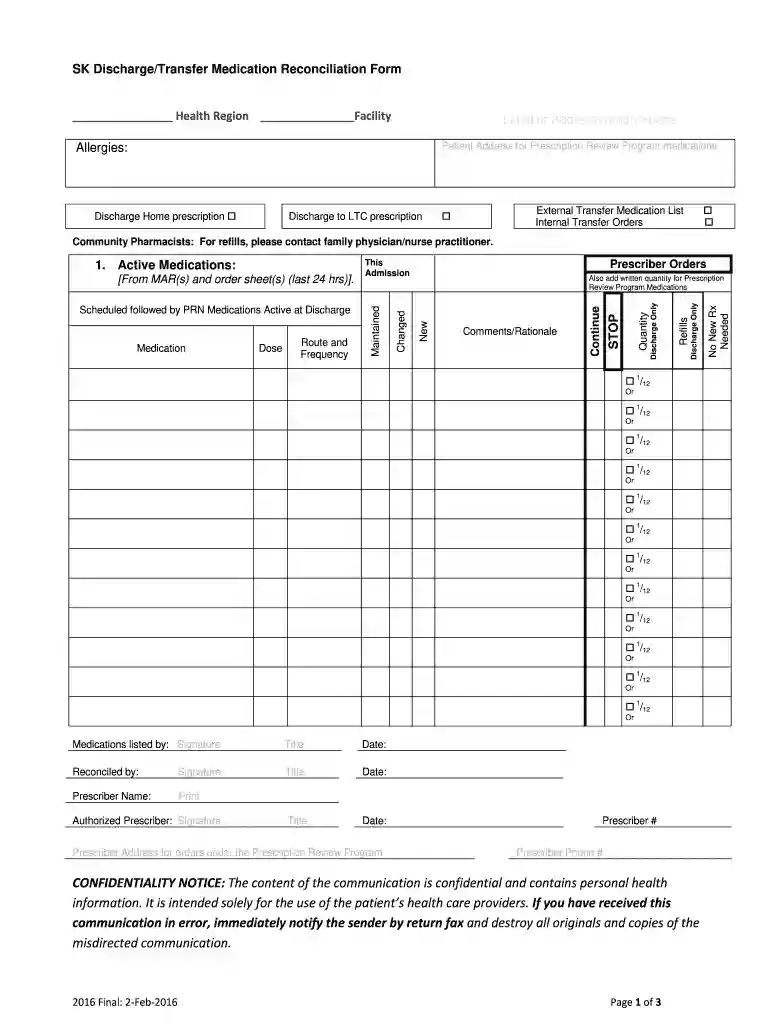 medication discharge form Preview on Page 1