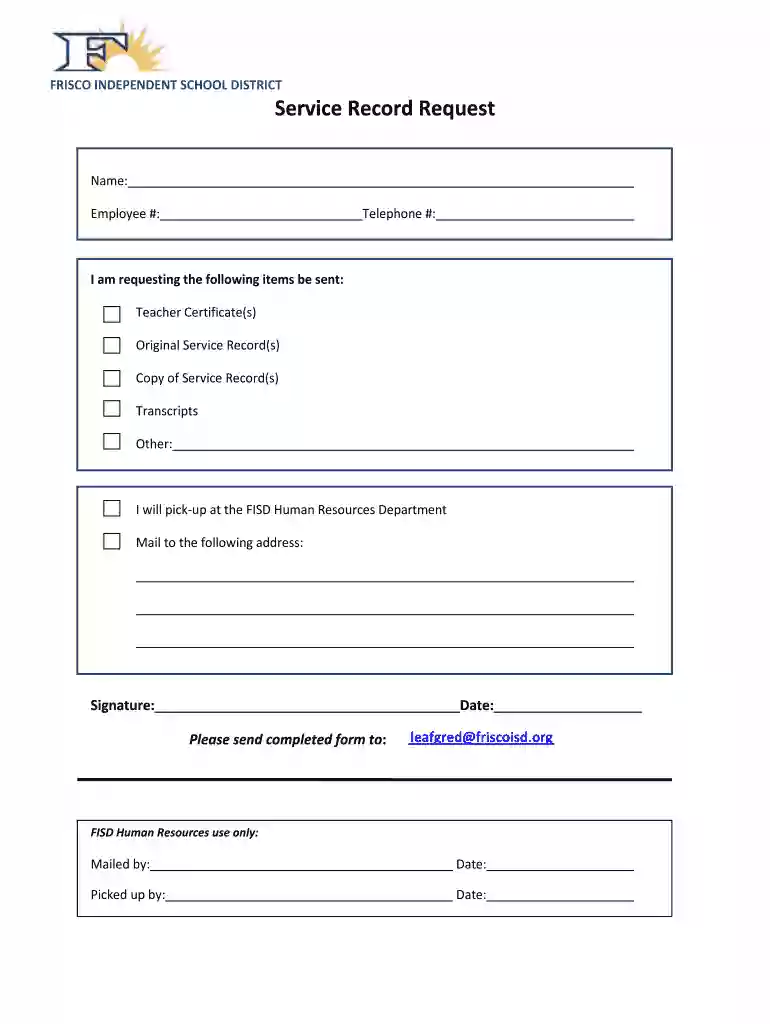 frisco isd service record request Preview on Page 1