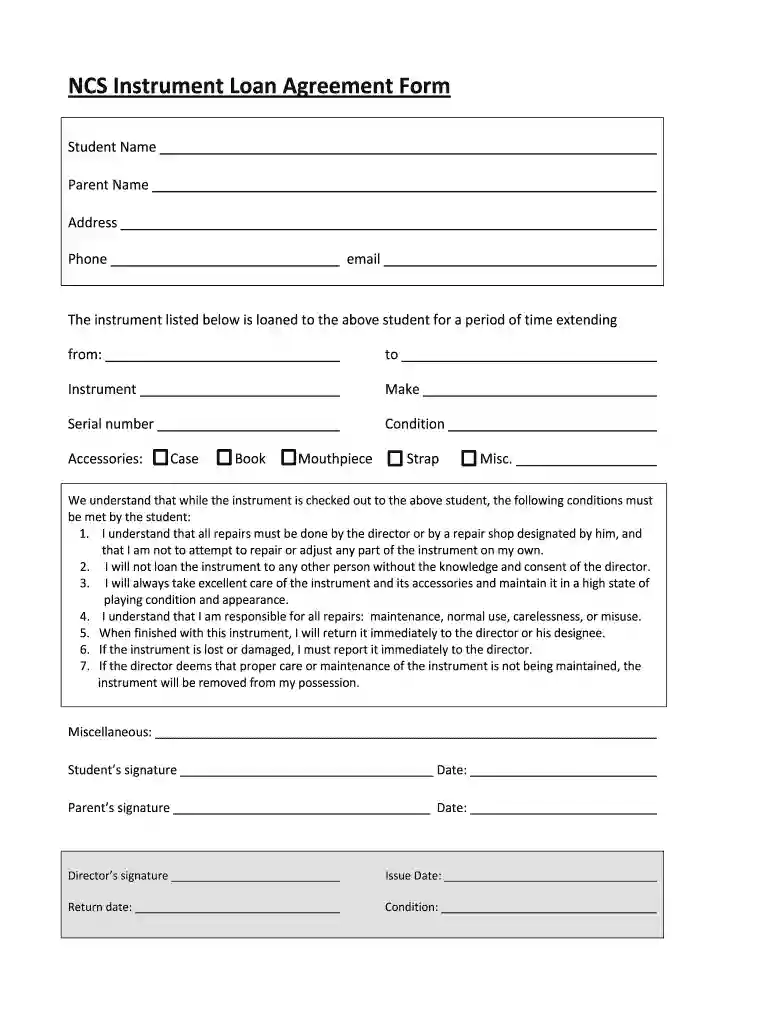 instrument loan agreement Preview on Page 1