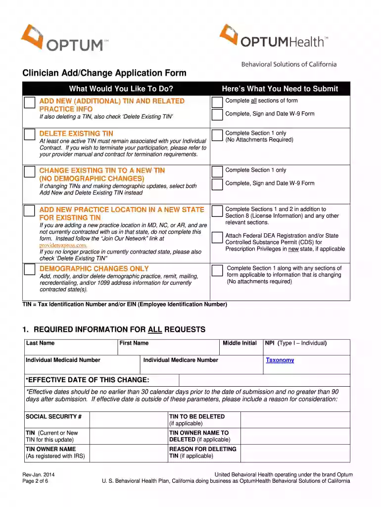 optum provider change form Preview on Page 1