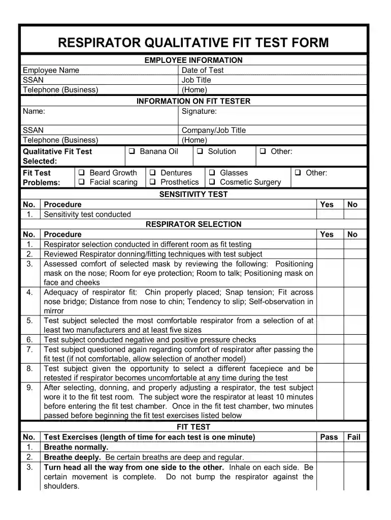 osha respirator fit test form pdf Preview on Page 1