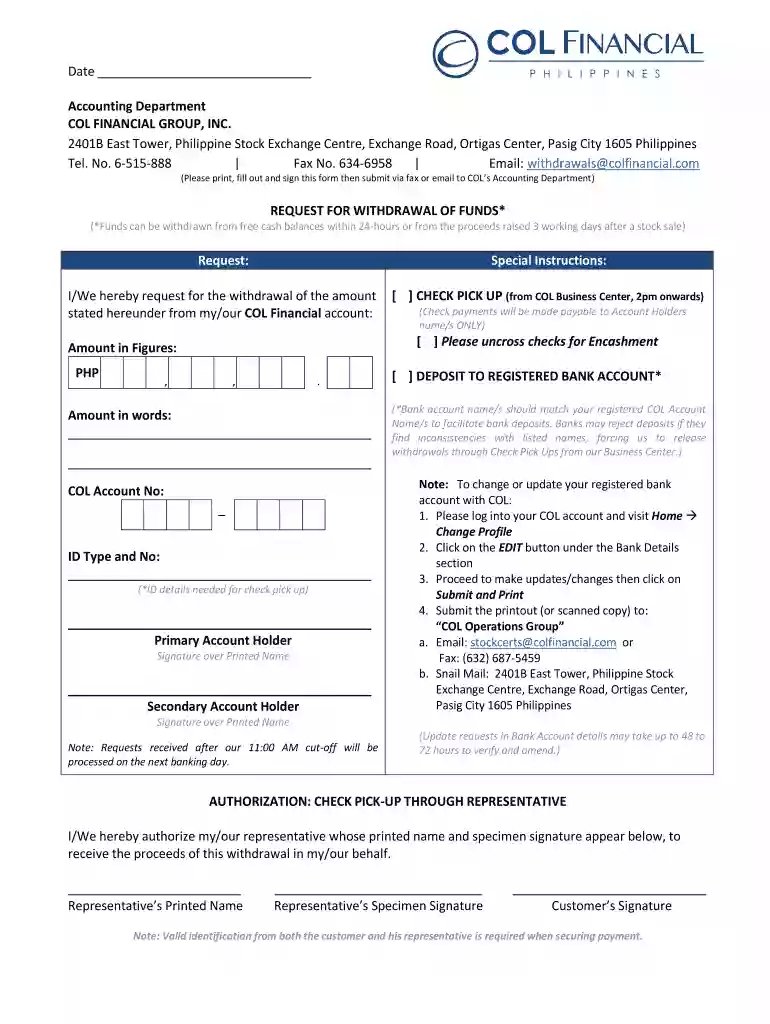 col financial withdrawal Preview on Page 1