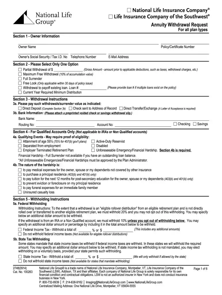 Annuity Withdrawal Request - National Life Group Preview on Page 1