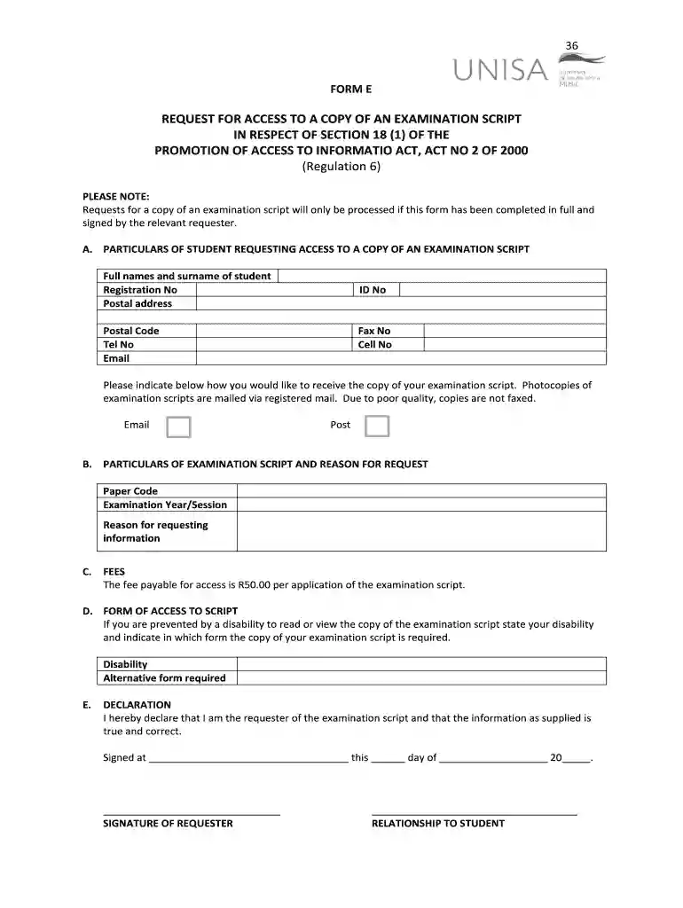 unisa purchase script application form pdf Preview on Page 1