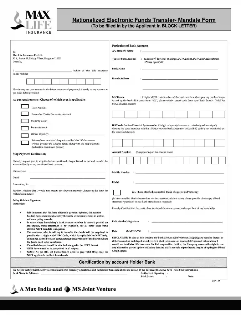 max life ecs cancellation form pdf Preview on Page 1