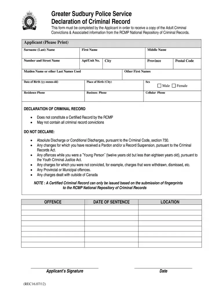 police declaration form Preview on Page 1