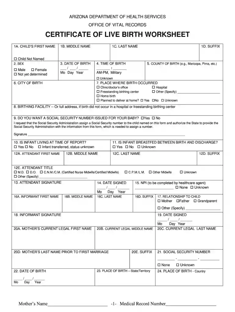 newborn birth certificate arizona Preview on Page 1