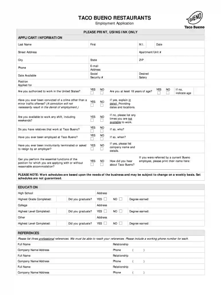 taco bueno application Preview on Page 1