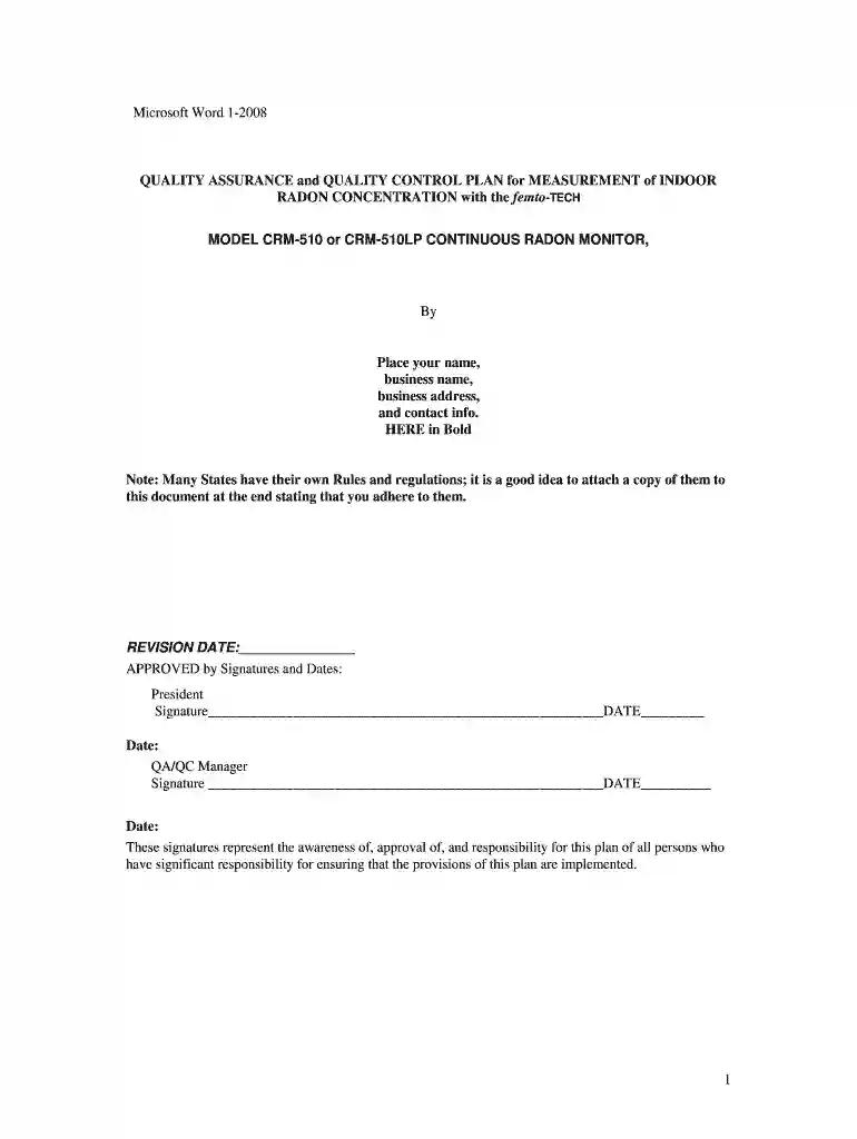 radon quality assurance plan template Preview on Page 1