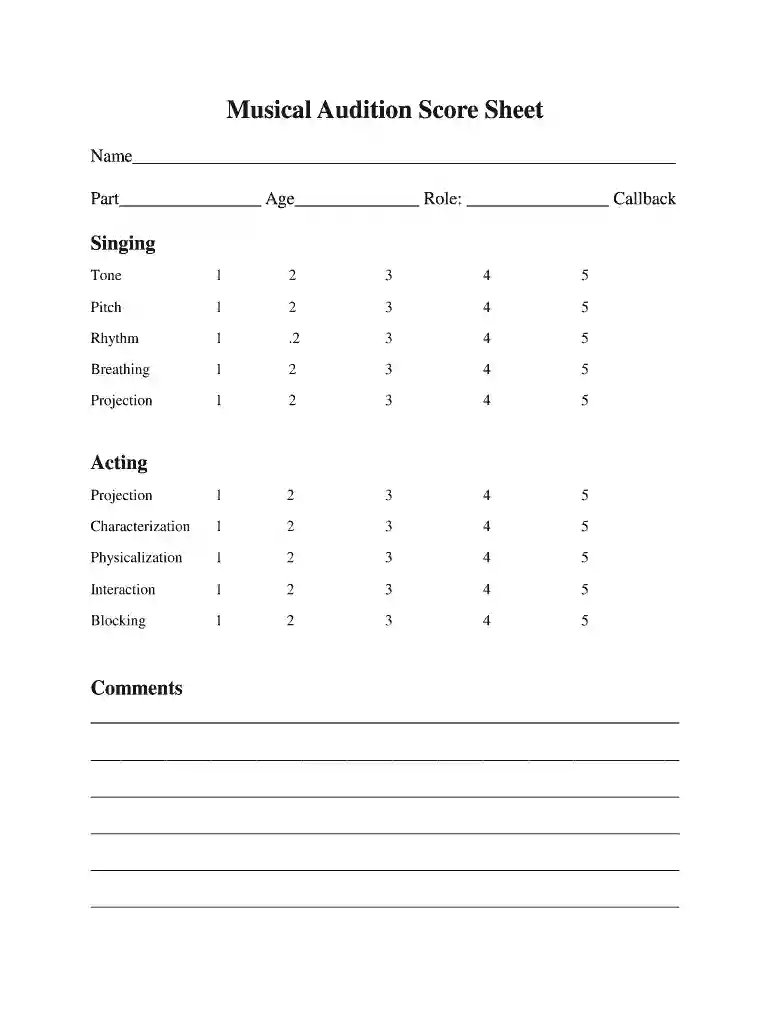 acting audition score sheet template Preview on Page 1