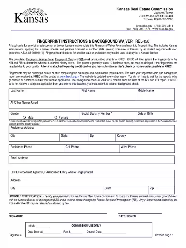 FINGERPRINT INSTRUCTIONS & BACKGROUND WAIVER REL-150 Preview on Page 1
