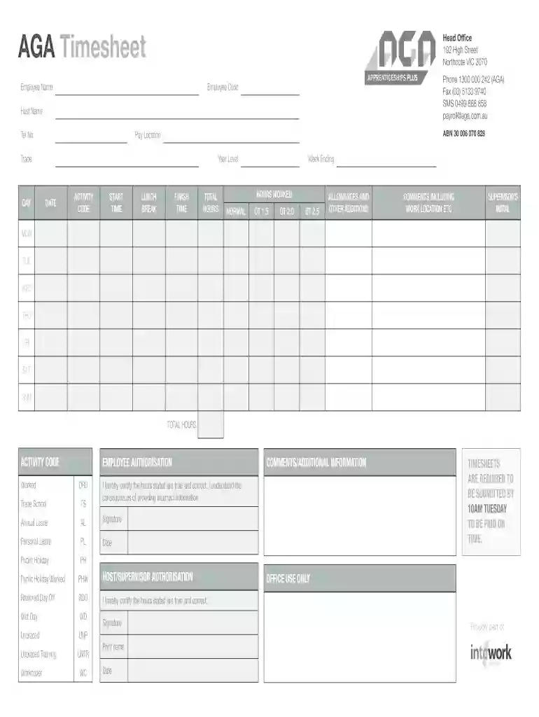 aga timesheet Preview on Page 1