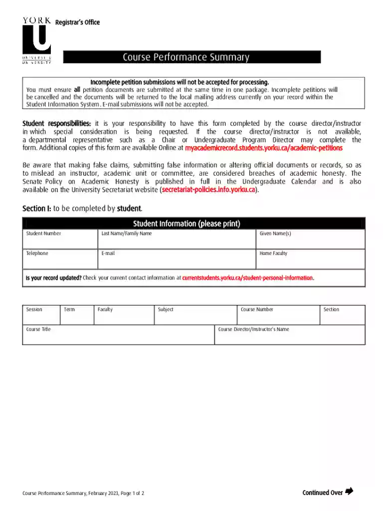 Course Performance Summary - York University Preview on Page 1