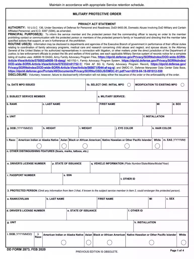 dd form 2873 Preview on Page 1