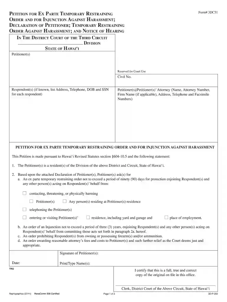 how to file a tro in hawaii Preview on Page 1