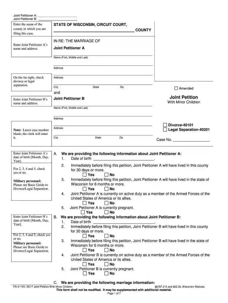 FA-4100 - Wisconsin Court System - Circuit court forms Preview on Page 1