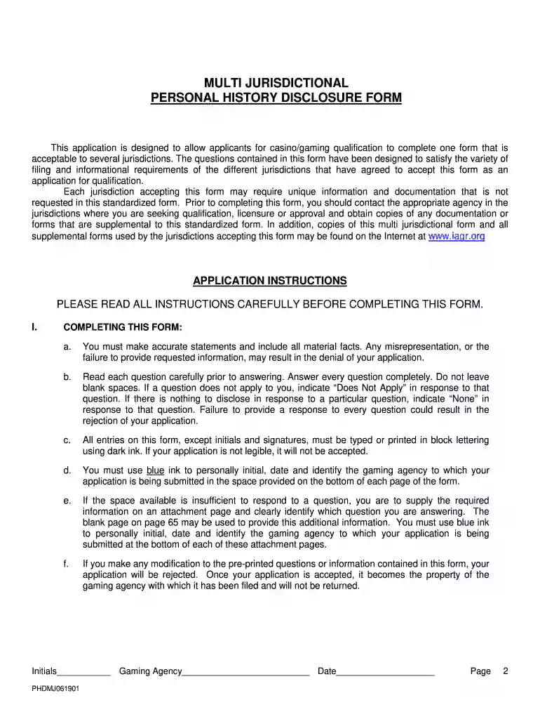 multi jurisdictional personal history disclosure form Preview on Page 1