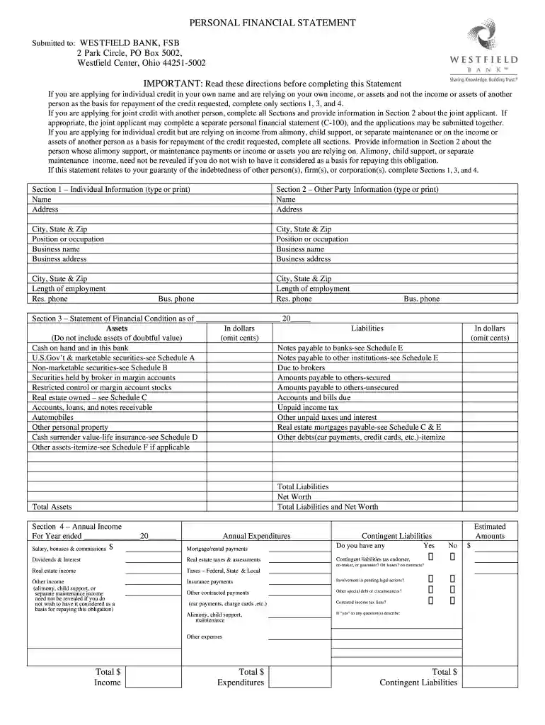 westfield financial statement form Preview on Page 1