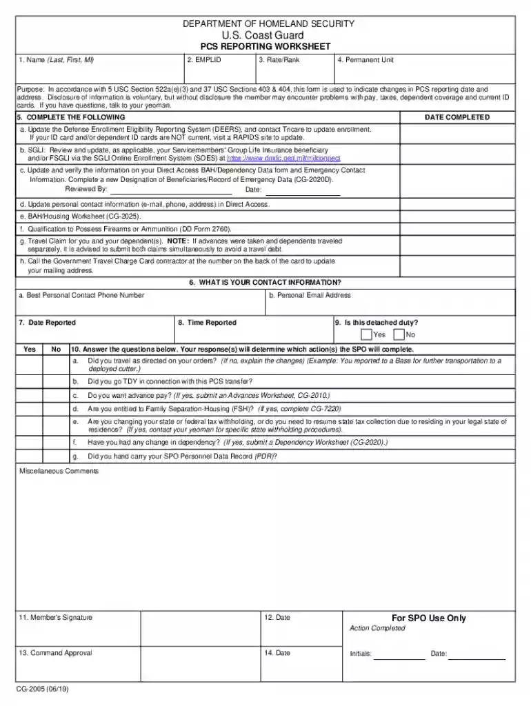 CG2005 PDF PCS REPORTING WORKSHEET Preview on Page 1