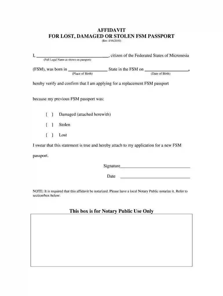 fsm passport application affidavit Preview on Page 1