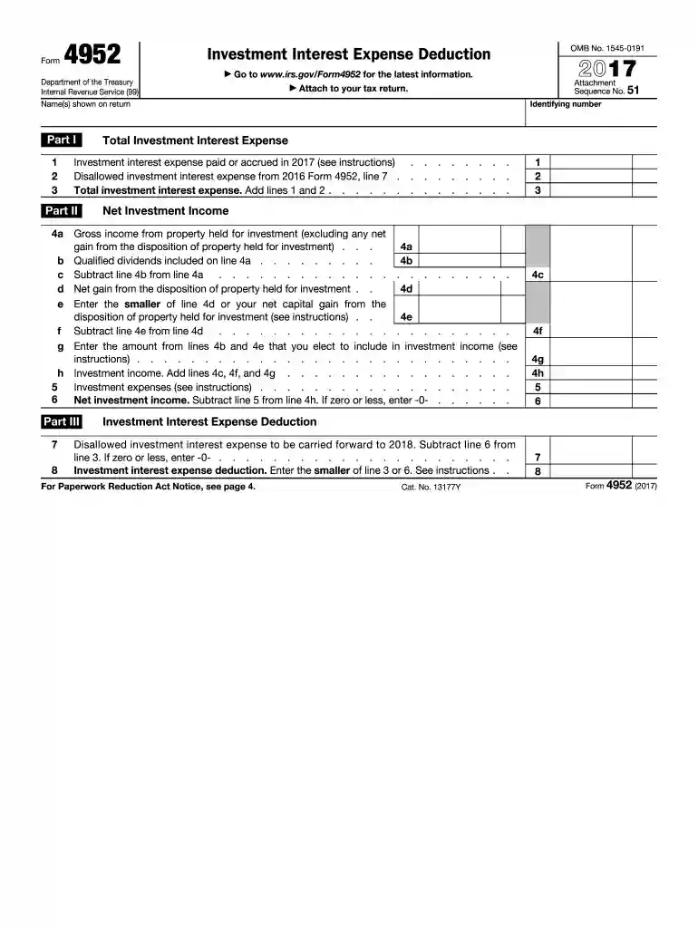 form 4952 2017 Preview on Page 1