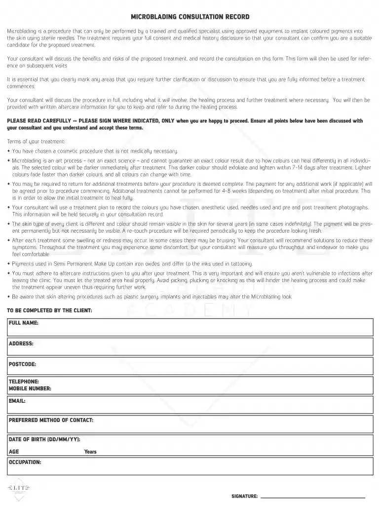 microblading consultation form Preview on Page 1