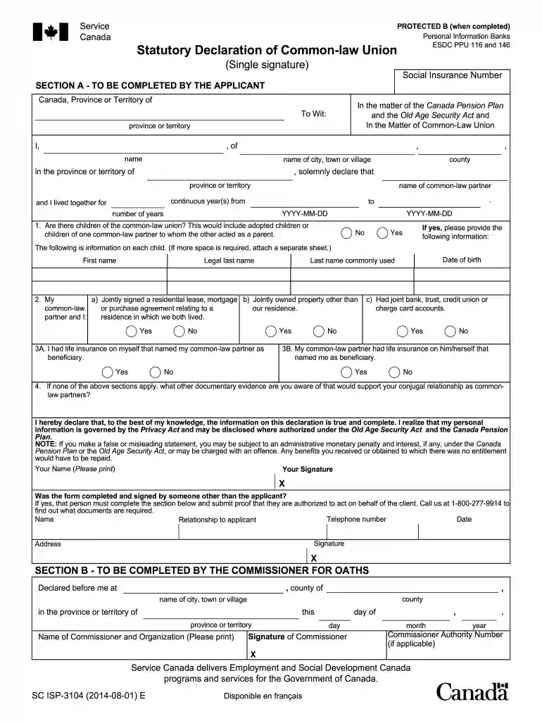 declaration of marital status form canada Preview on Page 1
