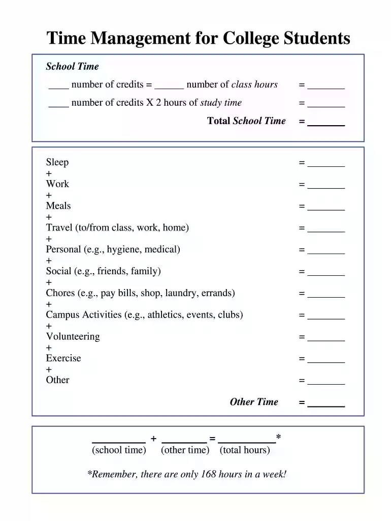 time management worksheet for students pdf Preview on Page 1