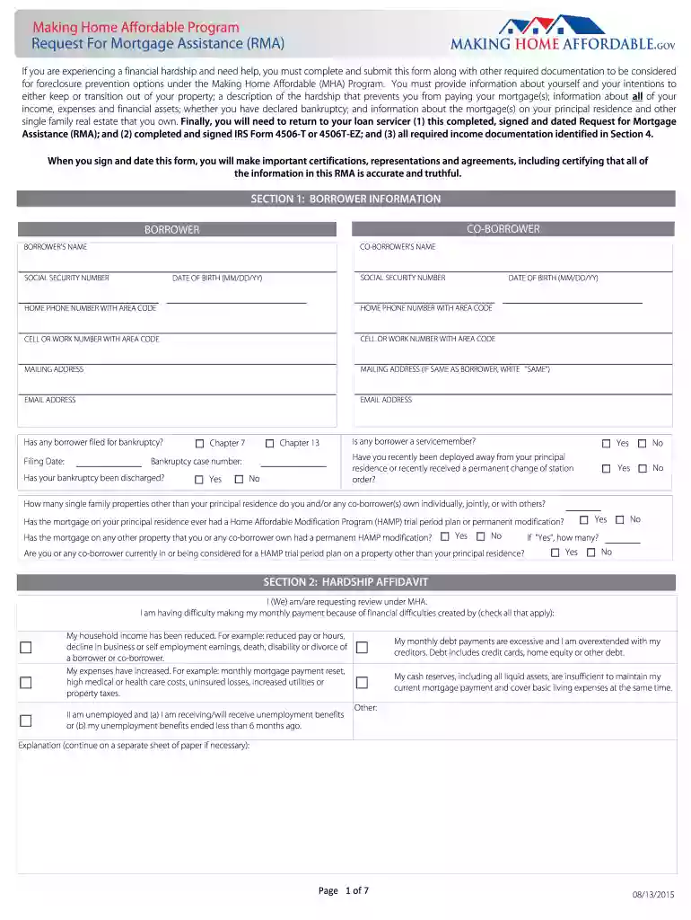 mortgage assistance request Preview on Page 1