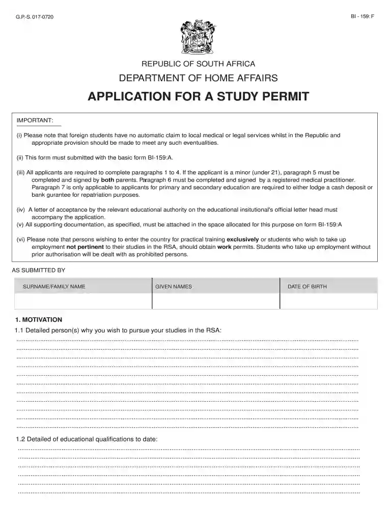 south african study permit application form pdf Preview on Page 1
