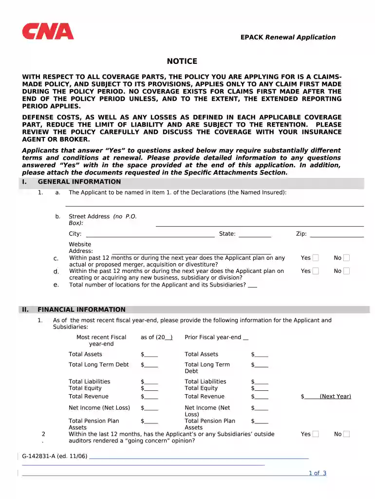 WITH RESPECT TO ALL COVERAGE PARTS, THE POLICY YOU ARE APPLYING FOR IS A CLAIMS-MADE POLICY, AND SUBJECT TO ITS PROVISIONS, APPLIES ONLY TO ANY CLAIM FIRST MADE DURING THE POLICY PERIOD Preview on Page 1