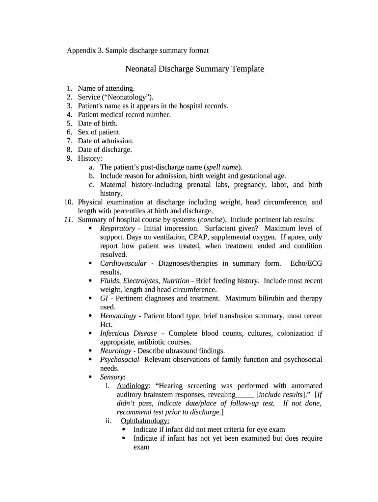 discharge summary example Preview on Page 1