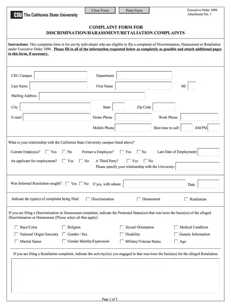 complaint form discrimination harassment Preview on Page 1