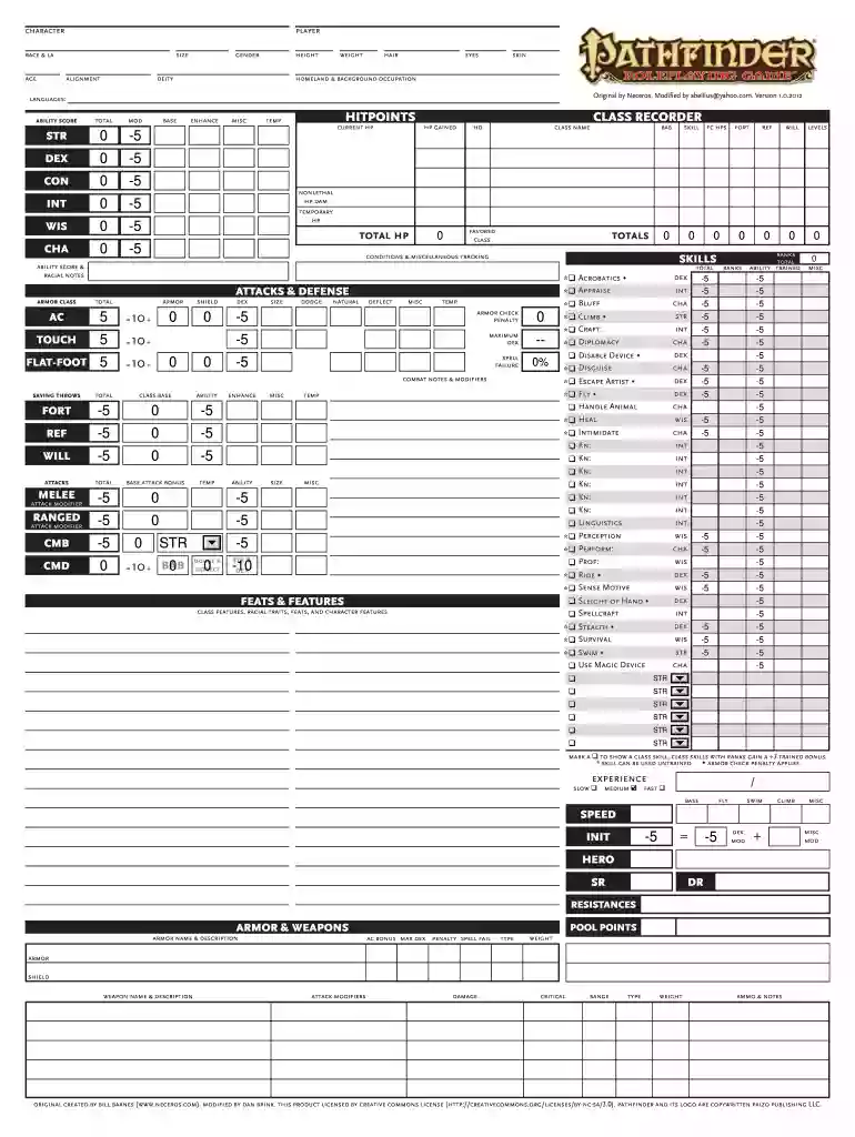 pathfinder roleplaying sheet Preview on Page 1