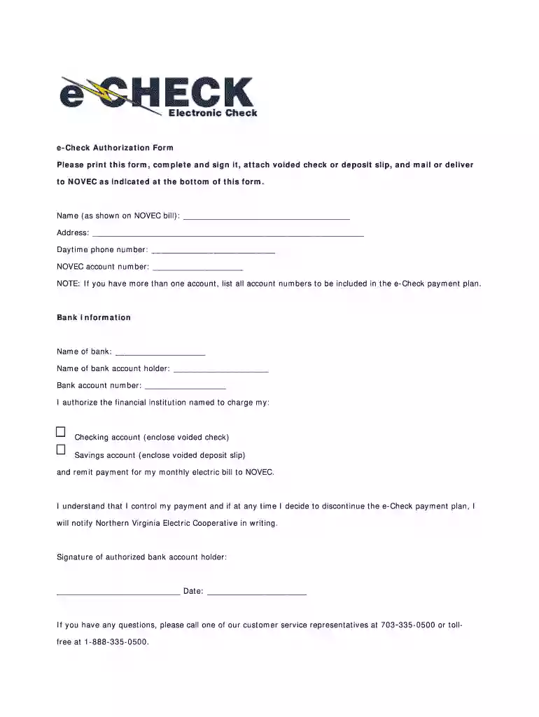 echeck authorization form pdf Preview on Page 1