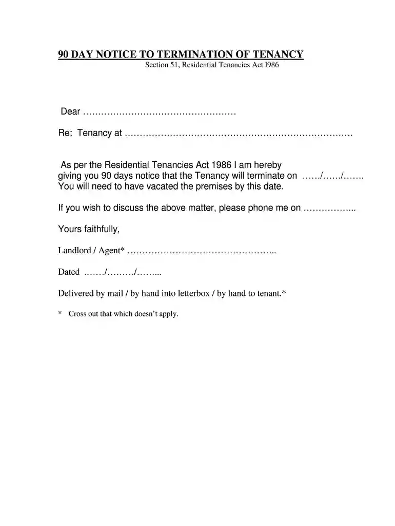 28 day notice terminate tenancy template Preview on Page 1