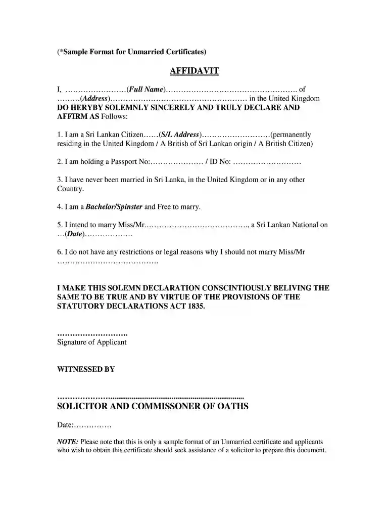 how to get unmarried certificate in sri lanka Preview on Page 1