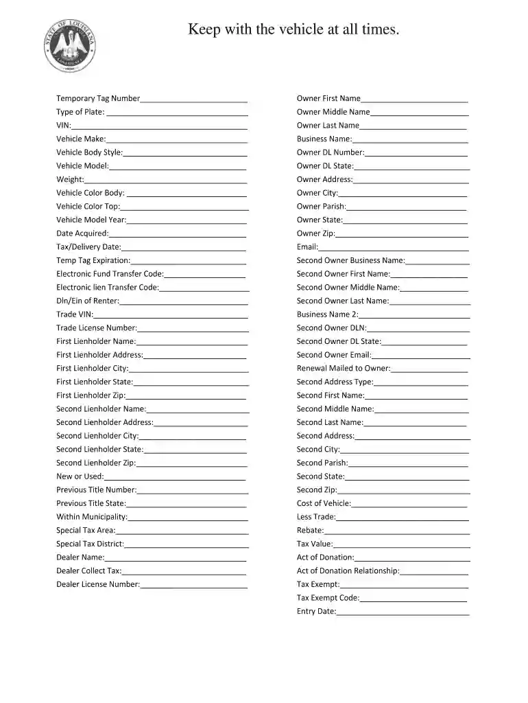 printable temporary license plate louisiana Preview on Page 1