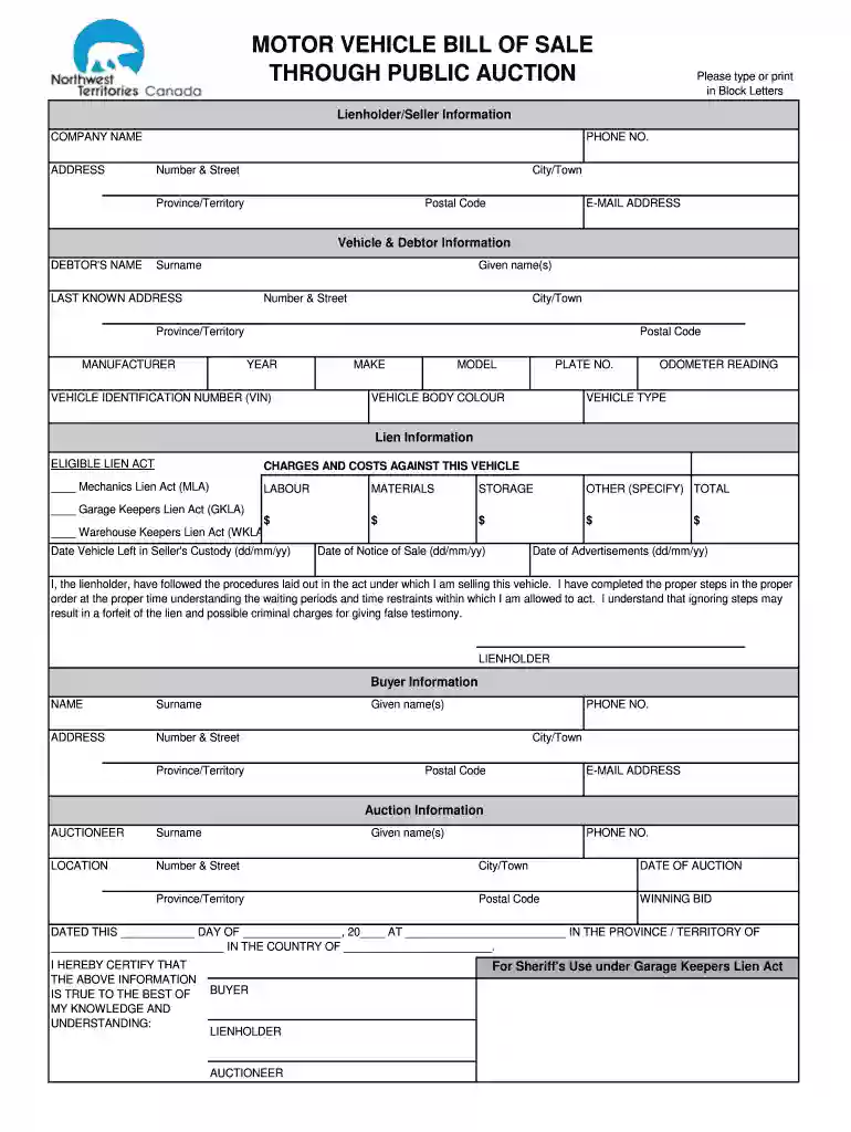 auction bill of sale Preview on Page 1