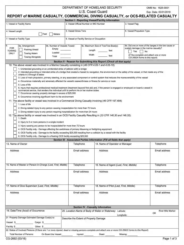 2018 Form USCG CG-2692 Fill Online, Printable, Fillable, Blank... Preview on Page 1
