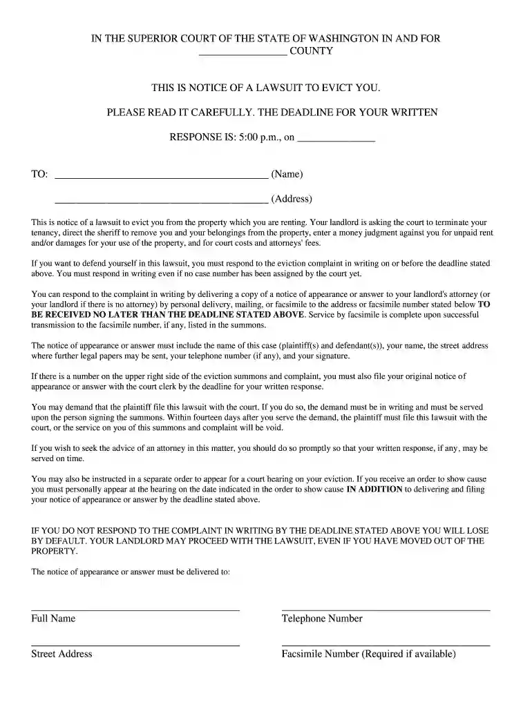 eviction summons washington state Preview on Page 1