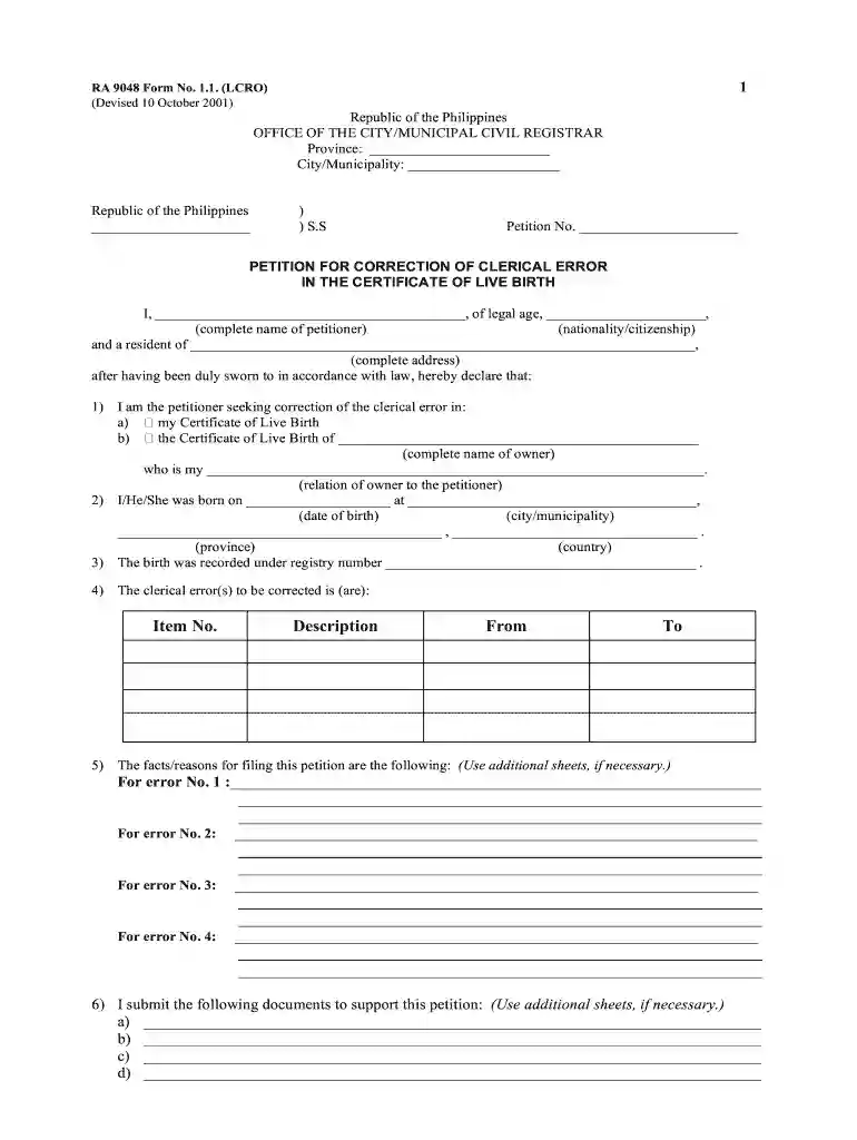 petition for correction of birth certificate Preview on Page 1