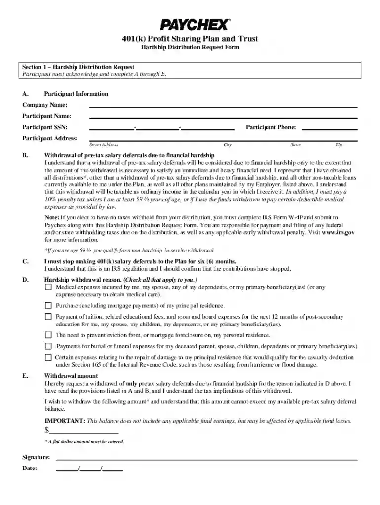 paychex 401k hardship withdrawal Preview on Page 1