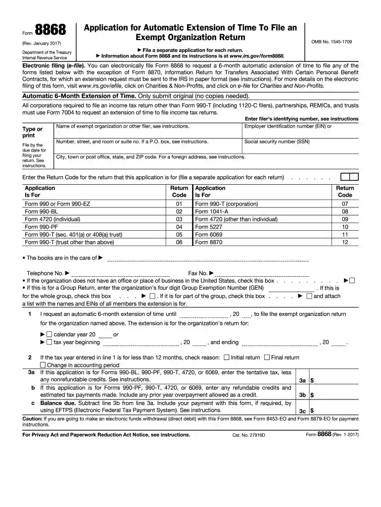 irs 8868 Preview on Page 1