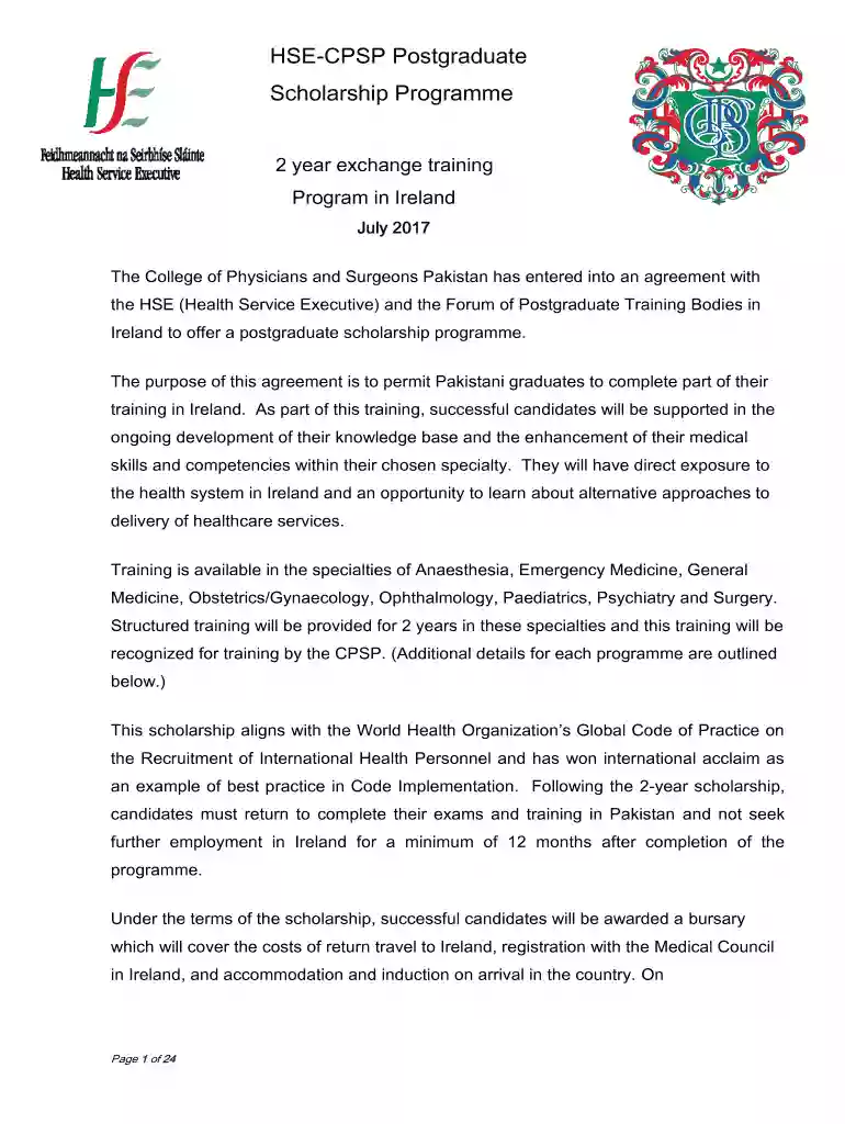 cpsp postgraduate scholarship programme Preview on Page 1