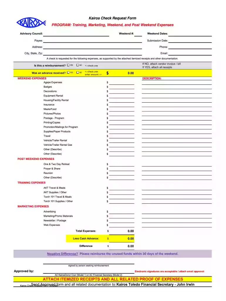 kairos check request form Preview on Page 1