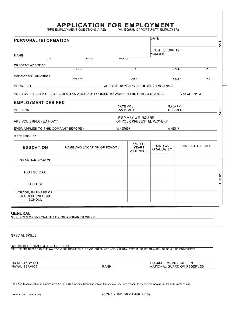 tops form 3285 Preview on Page 1