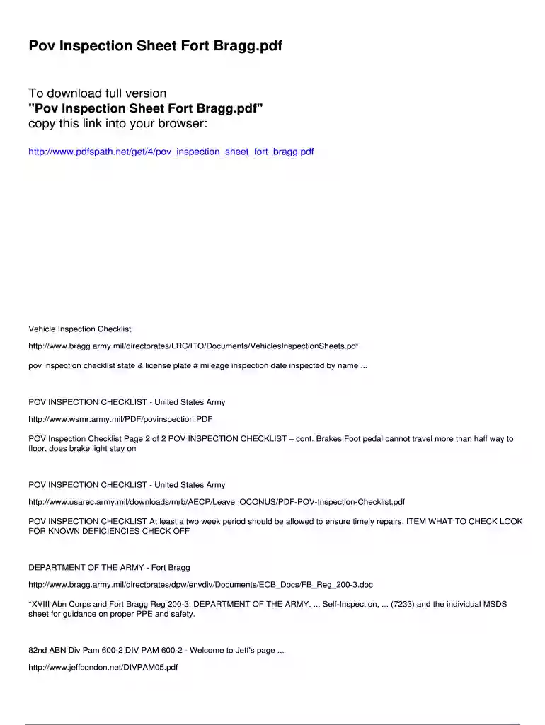 army vehicle inspection form Preview on Page 1