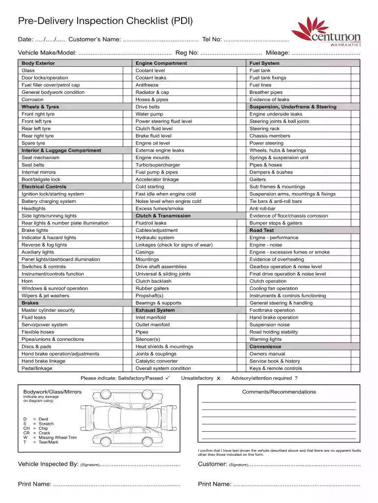 pre delivery inspection checklist pdf Preview on Page 1