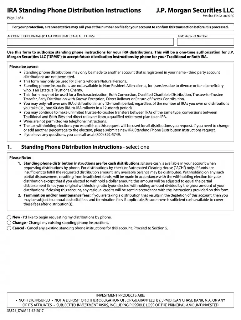 IRA Standing Phone Distribution Instructions Preview on Page 1